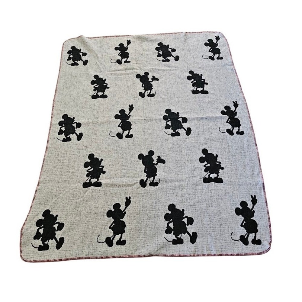 Pottery Barn Kids Disney Mickey Mouse Gray Black Woven Throw Blanket 58"x47"